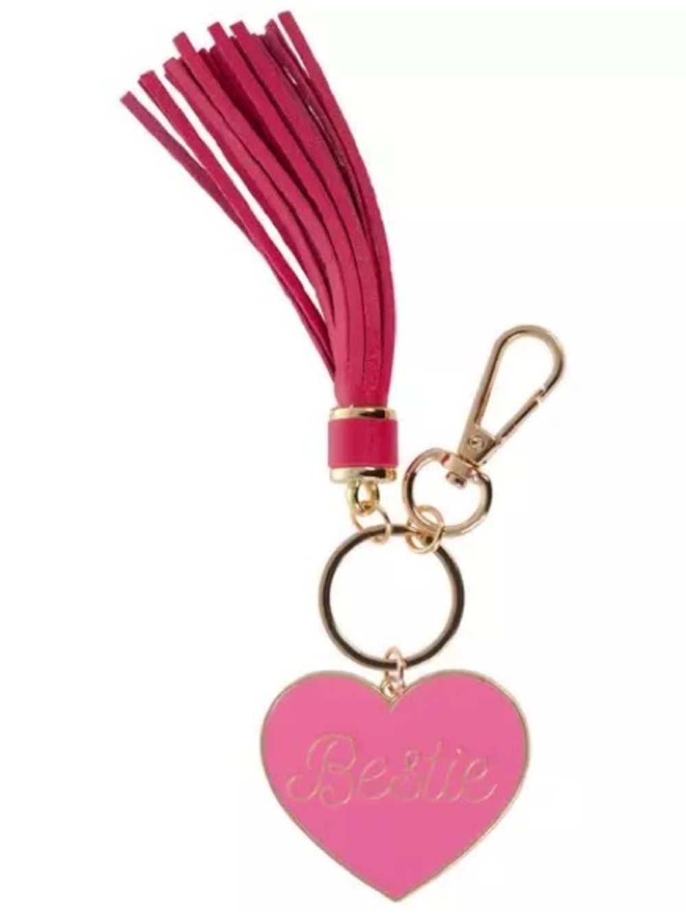 New Pink 'Bestie' Heart Tassel Keychain Bag Charm